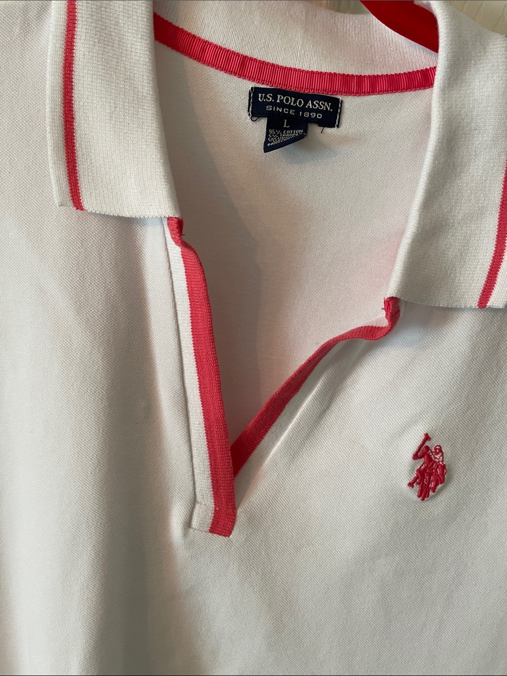 U.S. Polo Assn. White Women’s Polo with Pink Trim